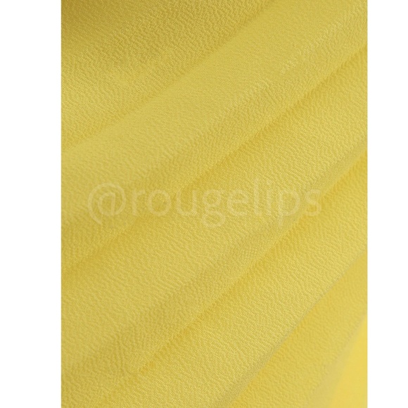 Pleated Yellow Mini Dress Tie Neck Short A-Line Flared - Picture 9 of 17